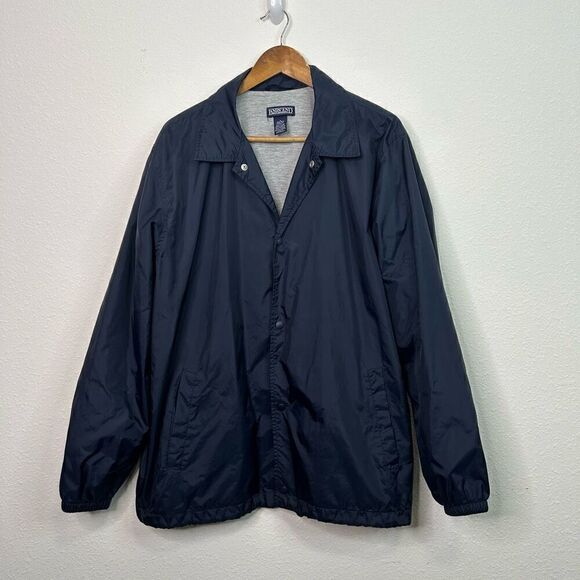 Land’s End Men’s Navy Blue Jacket Windbreaker Nylon Coat Full Snaps Size L 42-44 - Picture 1 of 11